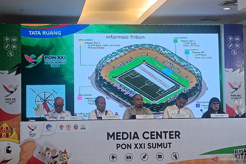 Ketua Bidang Upacara PB PON XXI Wilayah Sumatera Utara Mahfullah Pratama Daulay dalam konferensi pers PON XXI Aceh-Sumut bertajuk "Persiapan Closing Ceremony PON Aceh-Sumut Wilayah Sumatera Utara" di Medan, Sumatera Utara, Minggu (16/9/2024). ANTARA/Tri Meilani Ameliya