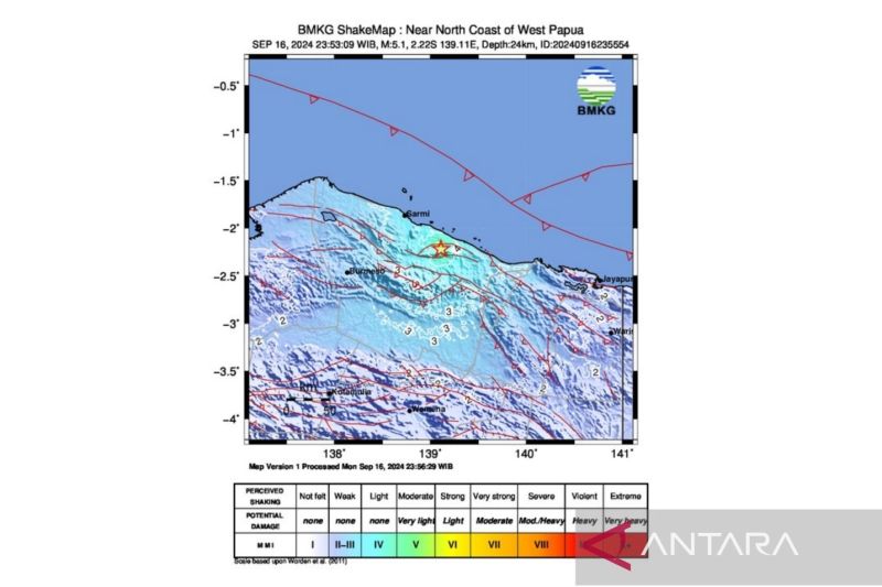 Gempa 5,1 Magnitudo Guncang Sarmi Papua, Tidak Berpotensi Tsunami