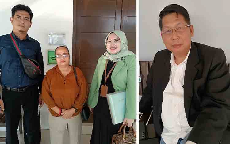 Kolase foto Karnasih (penggugat) bersama kuasa hukumnya, serta kuasa hukum tergugat I (PT KSL) dan tergugat II Oepon Brief. (FOTO: BOLE MALO)