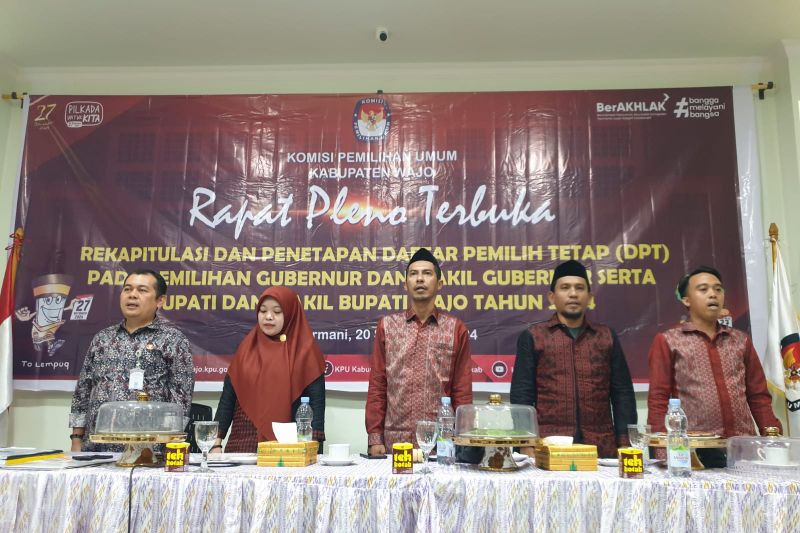 KPU menggelar rapat pleno penetapan Daftar Pemilih Tetap Pilkada Wajo di Kabupaten Wajo, Jumat (20/09/2024). ANTARA/HO-Humas KPU Wajo