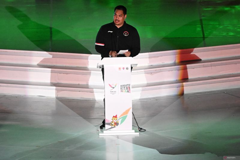 Menpora Dito Ariotedjo menyampaikan sambutan pada penutupan PON XXI Aceh-Sumut 2024 di Stadion Utama Sumatera Utara, Sumut Sport Centre, Deli Serdang, Sumatera Utara, Jumat (20/9/2024). ANTARA FOTO/Nova Wahyudi/rwa. ( (ANTARA FOTO/NOVA WAHYUDI)