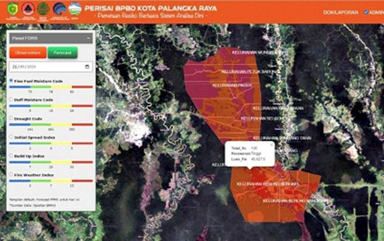 Tampilan website perisai BPBD Palangka Raya 21 September 2024 (Foto : PATHUR)