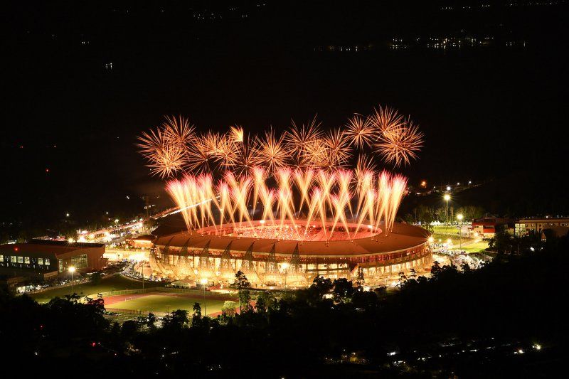 Fireworks during the opening of Papua XX National Sports Week, October 2, 2021. (ANTARA PHOTOS/Zabur Karuru/pras/my) (Zabur Karuru)