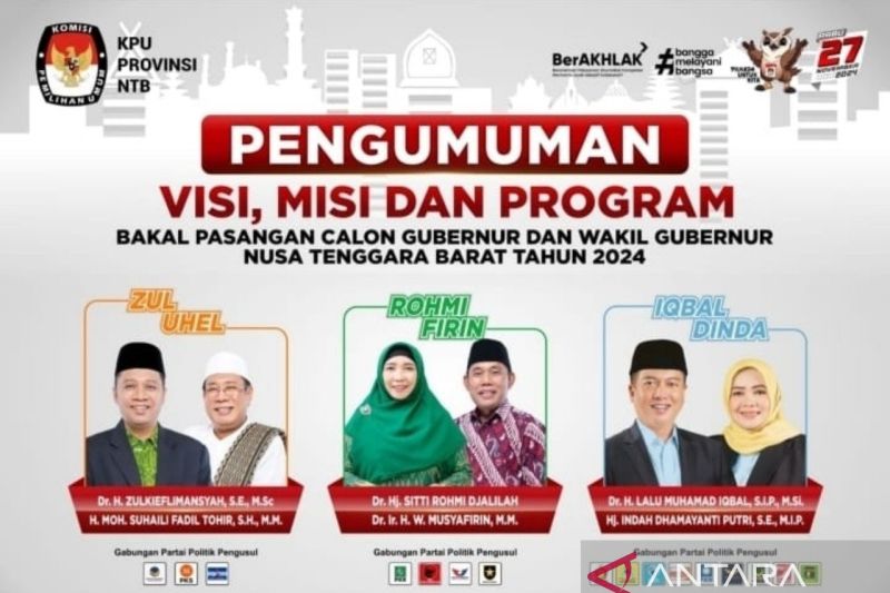 Potongan gambar visi misi tiga calon Gubernur dan Wakil Gubernur Nusa Tenggara Barat (NTB). ANTARA/Nur Imansyah