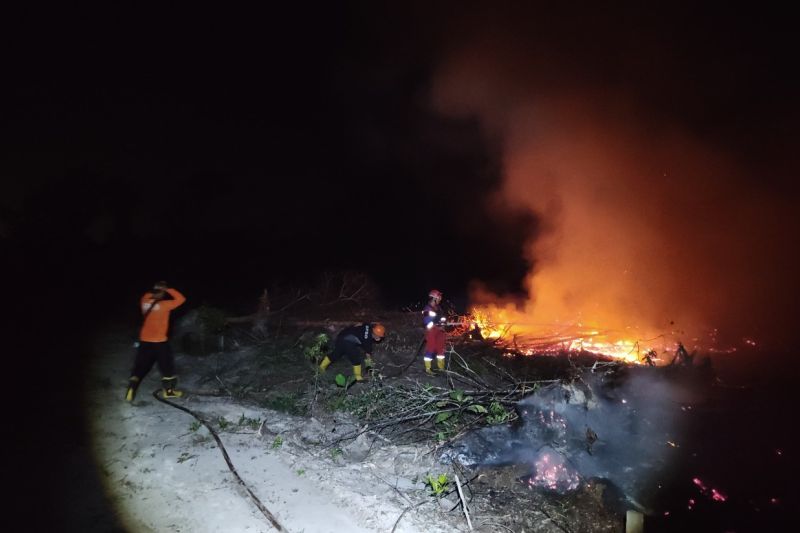 Tim gabungan saat memadamkan karhutla di Girimukti, Penajam, PPU, Ahad malam (22/9/2024).(ANTARA/HO. Pusdalops BPBD PPU)