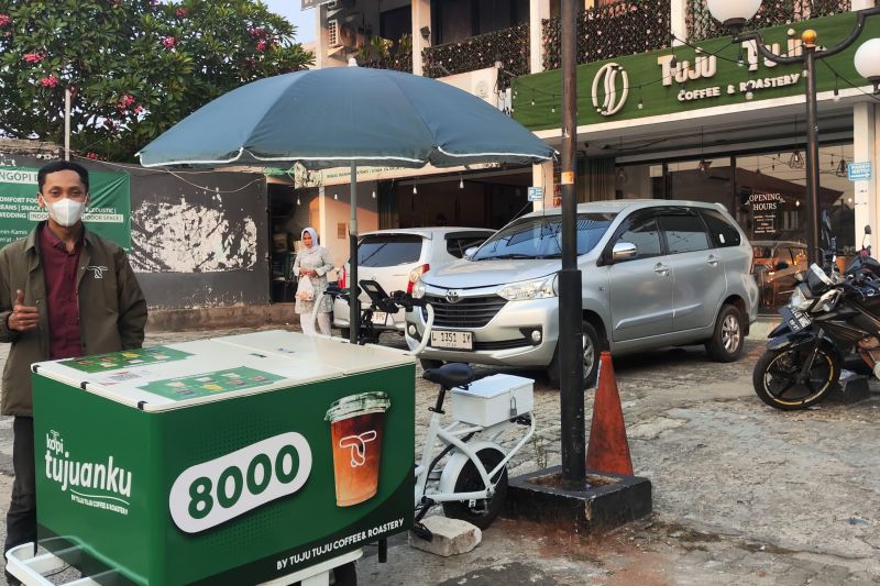 Gerobak Kopi Tujuanku yang mulai merah kopi keliling dalam meningkatkan penjualan. ANTARA/HO-Istimewa