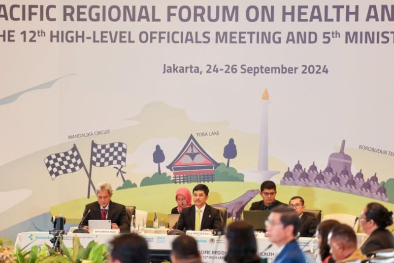 Suasana dalam Pertemuan Pejabat Tingkat Tinggi (HLOM) ke-12 dan Pertemuan Menteri ke-5 Forum Regional Asia-Pasifik tentang Kesehatan dan Lingkungan (APRFHE) yang dilaksanakan pada 24-26 September 2024 di Jakarta. ANTARA/HO - Kementerian Kesehatan RI