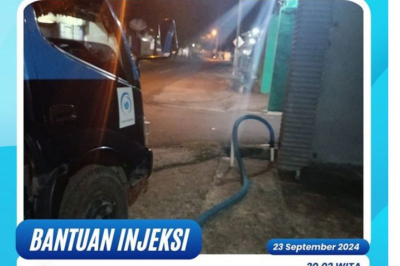 Pendistribusian air bersih ke wilayah Pejarakan Karya, Ampenan, Kota Mataram, Provinsi Nusa Tenggara Barat, oleh PTAM Giri Menang dengan menggunakan sistem injeksi melalui jaringan pipa induk. ANTARA/HO-PTAM Giri Menang