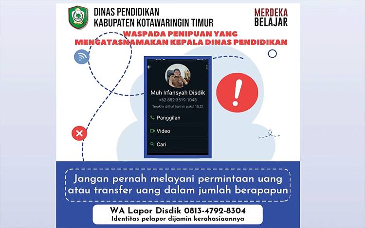 Masyarakat Diminta Waspada Penipuan Mengatasnamakan Pejabat Disdik Kotim