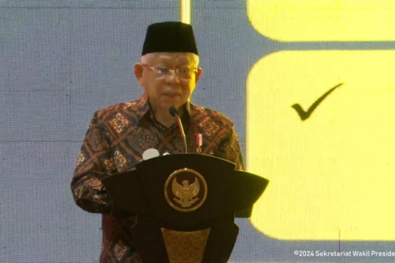 Tangkapan layar - Wakil Presiden (Wapres) Ma'ruf Amin memberikan arahan pada pembukaan Konferensi Tahunan Tujuan Pembangunan Berkelanjutan (TPB/SDGs) Ke-7 Tahun 2024 di Jakarta, Senin (7/10/2024). (ANTARA/Benardy Ferdiansyah)
