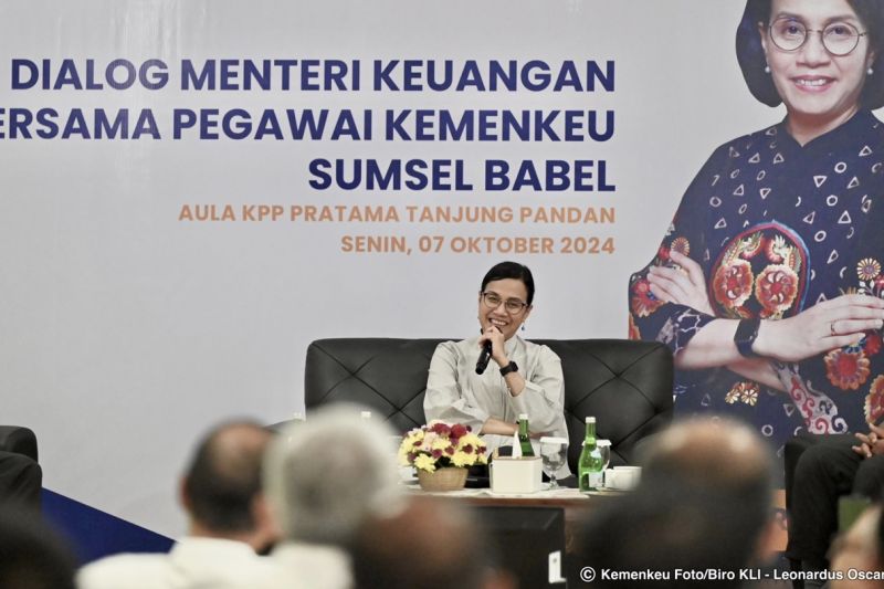 Menteri Keuangan (Menkeu) Sri Mulyani Indrawati dalam Dialog Kemenkeu Satu, di Bangka Belitung (Babel), Senin (7/10/2024). ANTARA/HO-Kementerian Keuangan