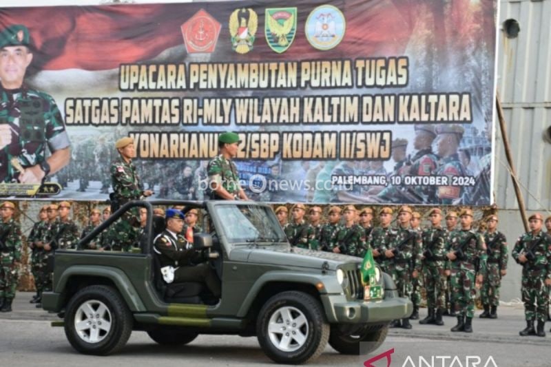 Prajurit Purna Tugas Satgas Pamtas RI-Malaysia Kembali ke Palembang