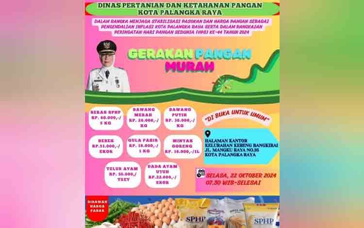 Besok Dinas Pertanian dan Ketahanan Pangan Palangka Raya Adakan Gerakan Pangan Murah