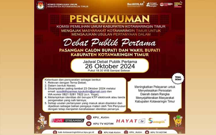 KPU Kotim Ajak Masyarakat Ajukan Materi Pertanyaan Debat Kandidat Pertama Pilkada