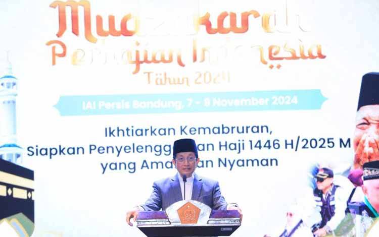 Menteri Agama Nasaruddin Umar dalam Mudzakarah Perhajian di Bandung, Jumat (8/11/2024). ANTARA/HO-Kemenag