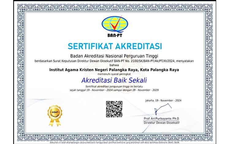 IAKN Palangka Raya Telah Raih Akreditasi Baik Sekali dari BAN-PT