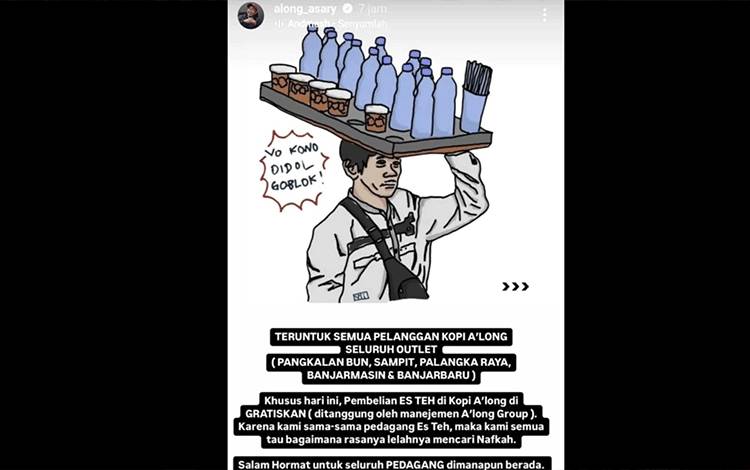 Peduli Penjual Es Teh Dihina Gus Miftah, Owner Kopi Along Gratiskan Es Teh di Seluruh Outlet di Kalteng