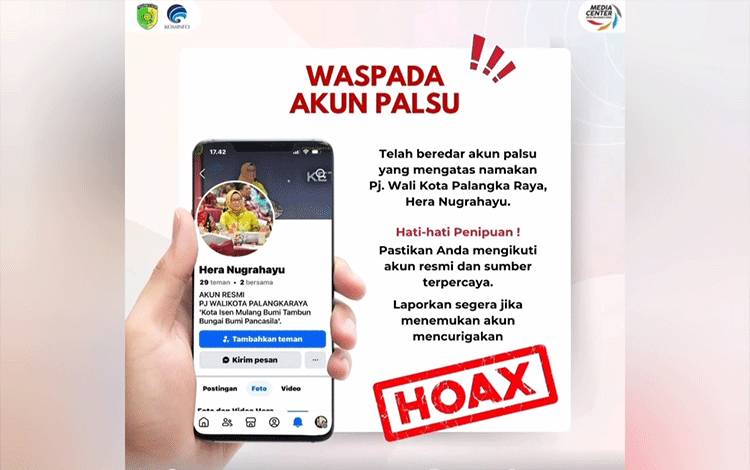 Waspada Akun Palsu Facebook Mengatasnamakan Pj Wali Kota Palangka Raya