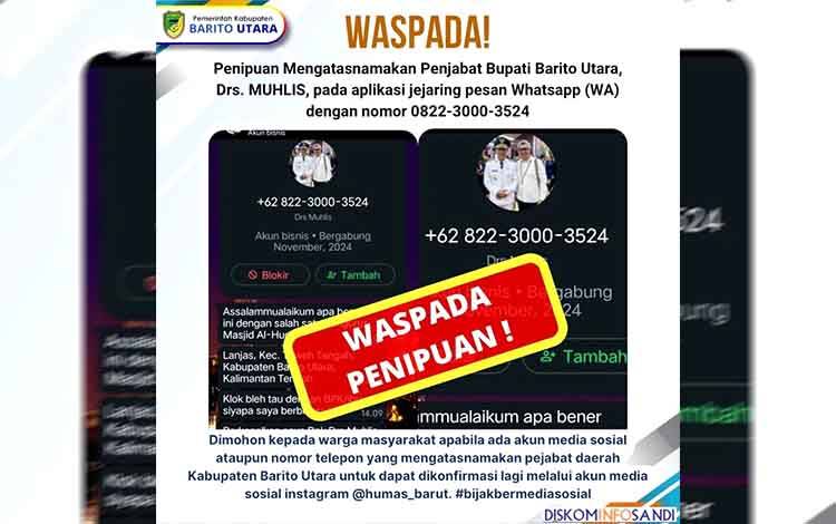 Waspada Penipuan Mengatasnamakan Pj Bupati Barito Utara Muhlis