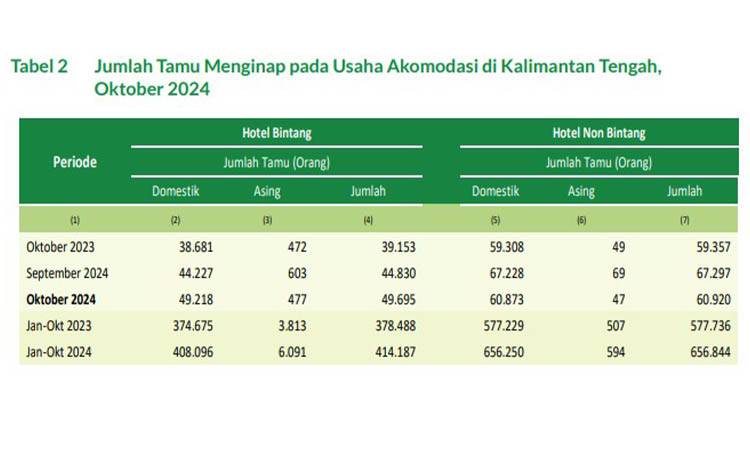 Jumlah Tamu Menginap di Hotel Berbintang Kalteng Capai 49.695 Orang