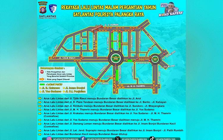 Rekayasa lalu lintas momentum pergantian tahun di Palangka Raya. (Foto : PATHUR)