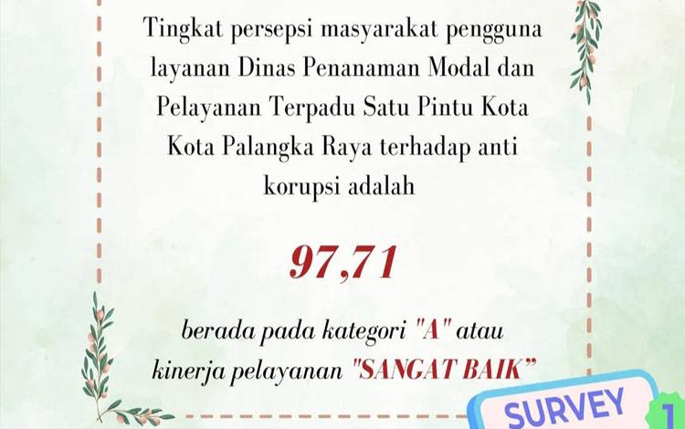DPMPTSP Palangka Raya Raih Nilai A dalam Survei Persepsi Anti Korupsi