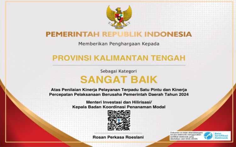 BKPM Nilai Kalteng Miliki Kinerja Sangat Baik Bidang Investasi