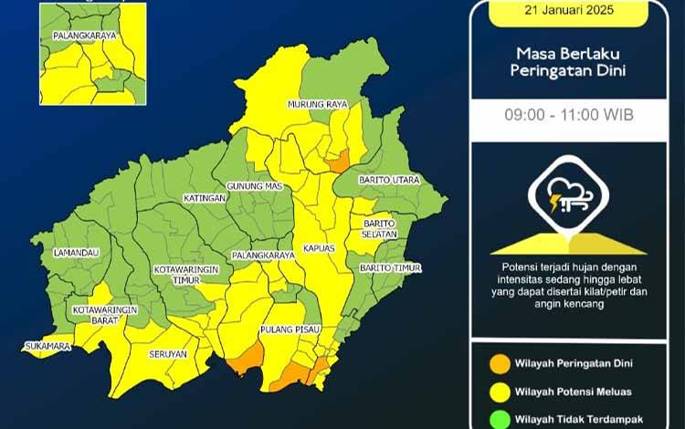 Hujan Lebat dan Angin Kencang Diprediksi Terjadi Seminggu Kedepan di Kalteng