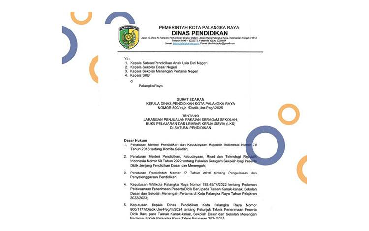 Dinas Pendidikan Palangka Raya Larang Penjualan Seragam, Buku, dan LKS di Sekolah