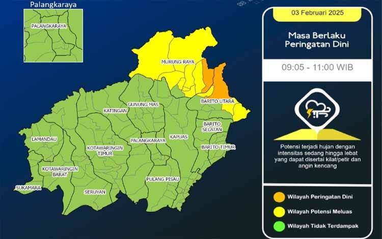 Seminggu Kedepan Cuaca Kalimantan Tengah Diperkirakan Hujan Lebat dan Angin Kencang