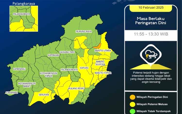Hujan Lebat Guyur Kalteng Sepanjang Pekan Ini, BMKG Imbau Waspada Bencana