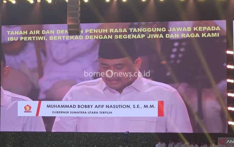 Bobby Nasution Bacakan Sumpah Jati Diri Kader saat HUT Ke-17 Gerindra