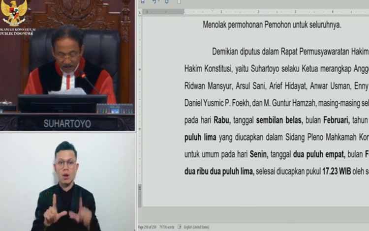 MK Tolak Gugatan Sengketa Pilkada Lamandau