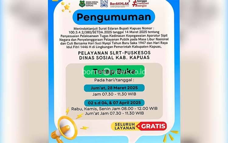 Dinsos Kapuas Tetap Buka Pelayanan SLRT Puskesos saat Cuti Bersama Lebaran