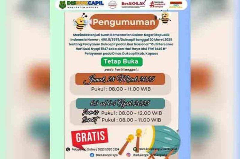 Layanan Adminduk Disdukcapil Kapuas Tetap Buka saat Libur
