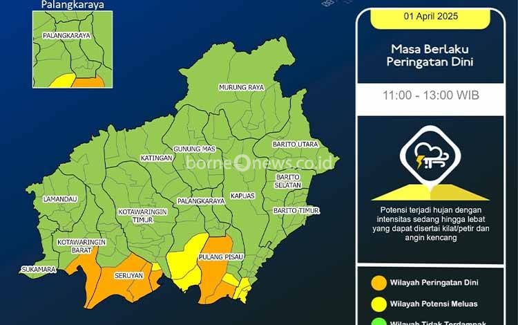 Prakiraan Cuaca Kalteng: Waspadai Hujan Lebat-Angin Kencang