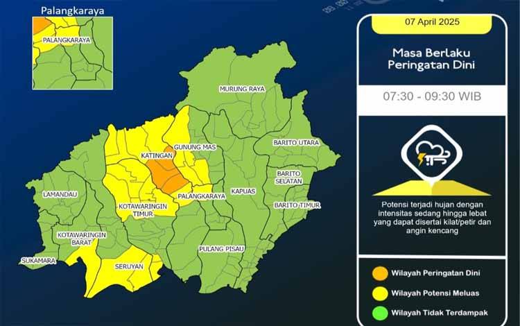 Prakiraan Cuaca Kalimantan Tengah, Hujan Lebat dan Angin Kencang Diprediksi Sepanjang Pekan Ini