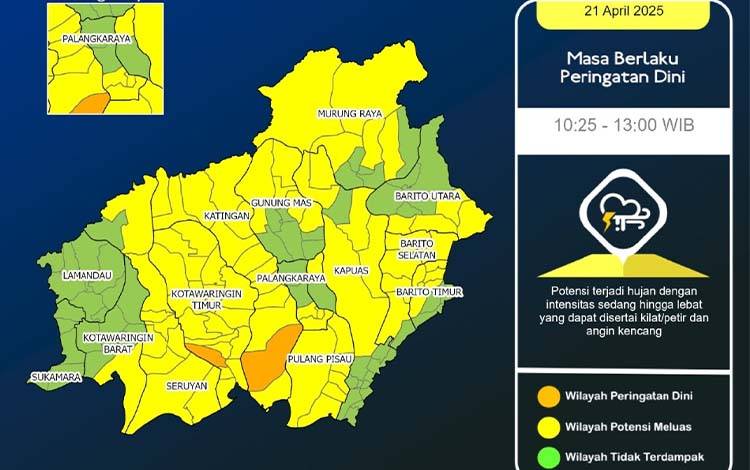 Prakiraan Cuaca Kalteng Seminggu Kedepan, Potensi Hujan Lebat-Angin Kencang