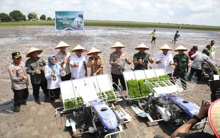 Tanam Padi Secara Serentak di Desa Lempuyang, Kecamatan Teluk Sampit, Kabupaten Kotawaringin Timur. (FOTO:ASEP/RIZALDI)