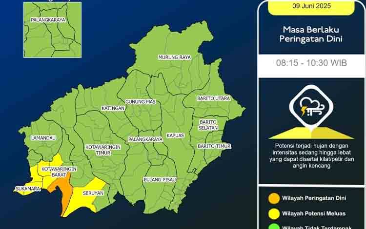 Prakiraan Cuaca Kalteng Seminggu Depan, Waspada Hujan Lebat dan Angin Kencang