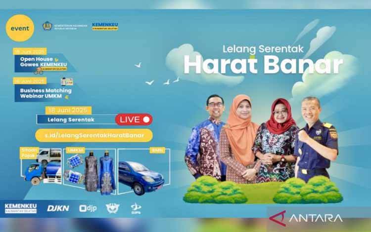 Ilustrasi - Pamflet kegiatan Lelang Serentak Harat Banar (LSHB) 2025 yang akan melelang sebanyak 200 unit barang. ANTARA/HO-DJKN Kalselteng