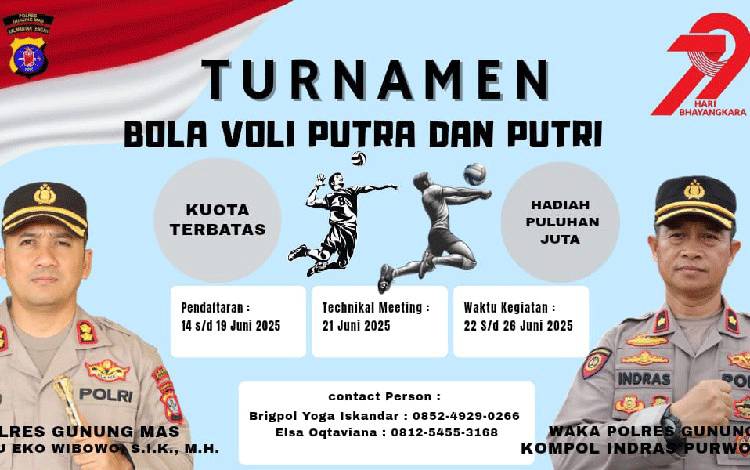 Polres Gunung Mas Gelar Turnamen Bola Voli Peringati HUT Bhayangkara ke-79