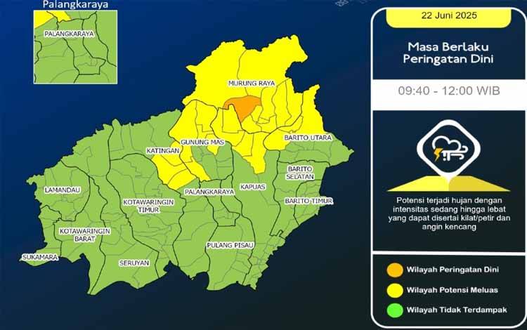 Prakiraan Cuaca Kalimantan Tengah, Hujan Lebat Berpotensi di Beberapa Wilayah Sepanjang Pekan Ini