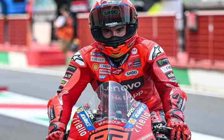 Pembalap Ducati Marc Marquez meraih pole position untuk MotoGP Italia pada Sabtu (21/6/2025), saat sang pemuncak klasemen berupaya melanjutkan dominasinya musim ini di Sirkuit Mugello. motogp.com/pri.