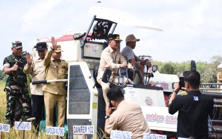 Bupati Kapuas Dampingi Gubernur Kalteng Panen Raya Padi di Bataguh