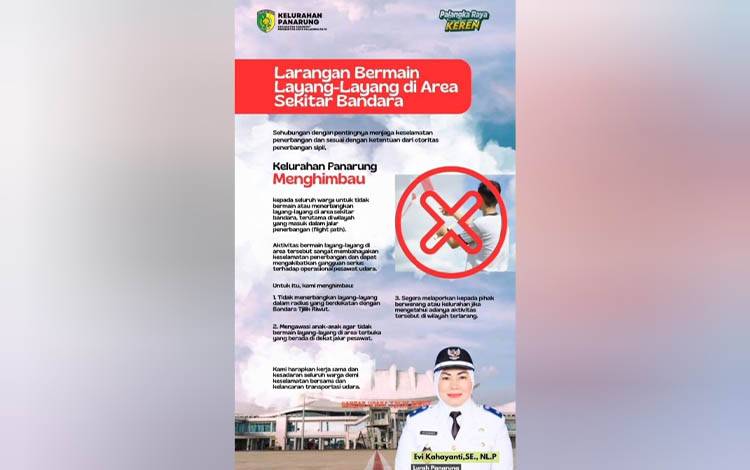 Kelurahan Panarung Imbau Warga Hindari Terbangkan Layang-layang di Sekitar Bandara Tjilik Riwut