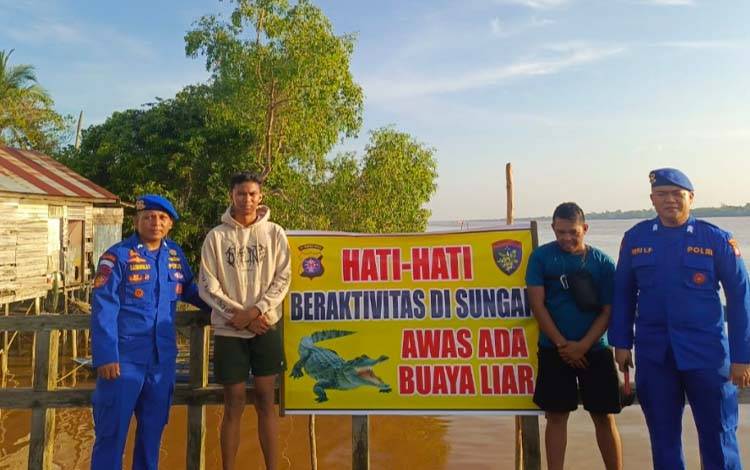 Buaya Muncul di Sungai Kahayan Pulang Pisau, Ditpolairud Lakukan ini