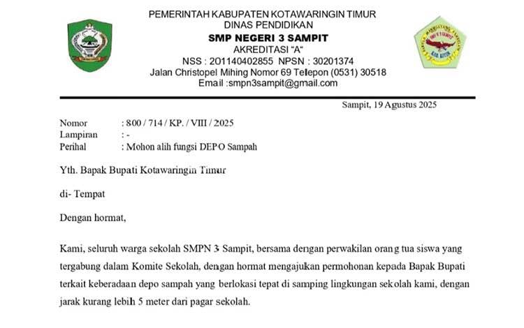 SMPN 3 Sampit Keluhkan Depo Sampah Ganggu Belajar Mengajar