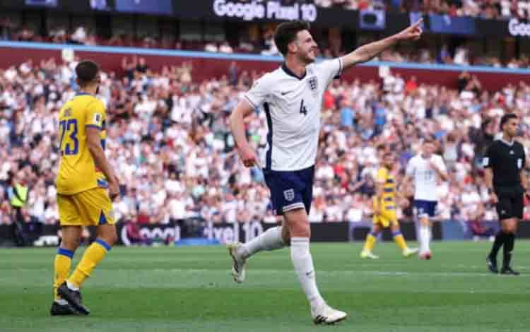 Selebrasi Declan Rice setelah mencetak gol kedua Inggris saat melawan Andorra dalam laga Kualifikasi Piala Dunia 2026 di Villa Park pada Minggu (7/9/2025). Fifa.com