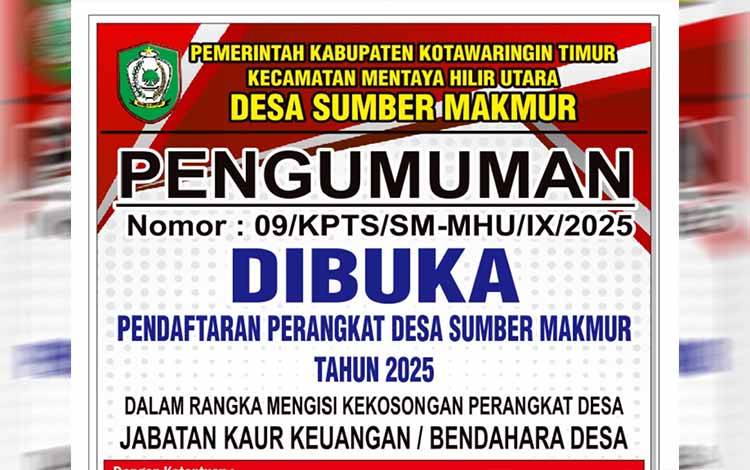 Pemdes Sumber Makmur buka lowongan kaur keuangan.